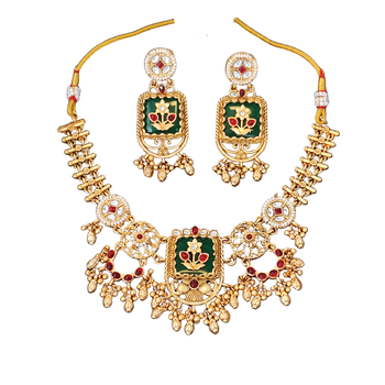 Antique floral temple necklace set with earrings traditional design 3