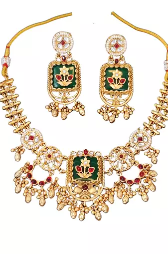 Antique floral temple necklace set with earrings traditional design
