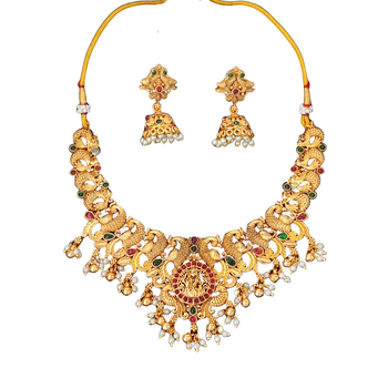 Antique temple lakshmi necklace set with jhumka earrings 3