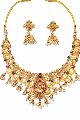 Antique temple lakshmi necklace set with jhumka earrings