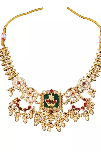 Antique floral temple necklace set with earrings traditional design
