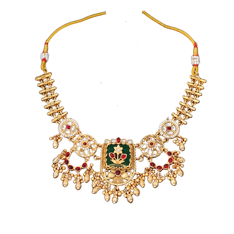 Antique floral temple necklace set with earrings traditional design
