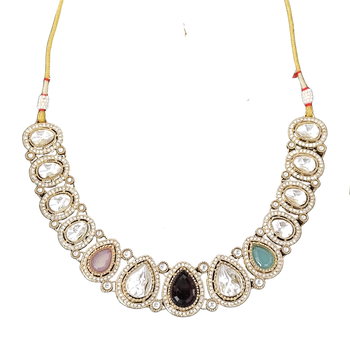 Kundan stone necklace set with earrings and maang tikka bridal 3