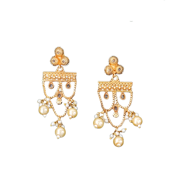 Designer antique gold finish necklace set with intricate layered patterns 5