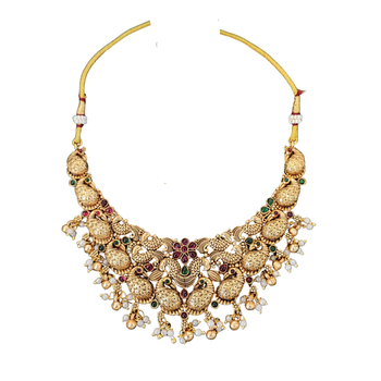 Antique peacock temple necklace set with jhumka earrings 4