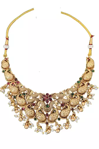 Antique peacock temple necklace set with jhumka earrings