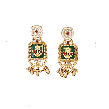 Antique floral temple necklace set with earrings traditional design 5