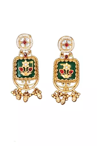 Antique floral temple necklace set with earrings traditional design
