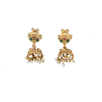 Antique peacock temple necklace set with jhumka earrings 5