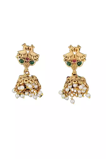 Antique peacock temple necklace set with jhumka earrings