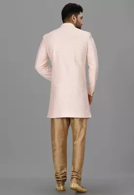 Light pink anghrakha pattern work indo western 5