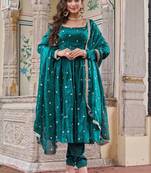 Emerald Color Embroidery,Sequence And Thread Work Silk Top Bottom Set