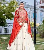 Orange Color Embroidery Sequence And Thred Work Tissue Silk Lahenga Choli Set