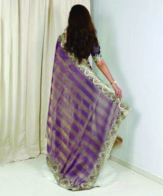 Purple chiffon striped embroidered saree 5