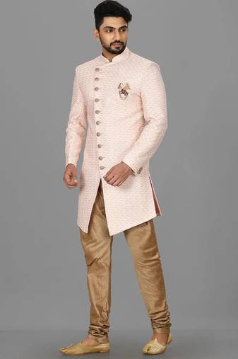 Light pink anghrakha pattern work indo western