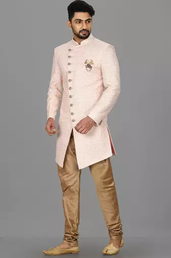 Light pink anghrakha pattern work indo western