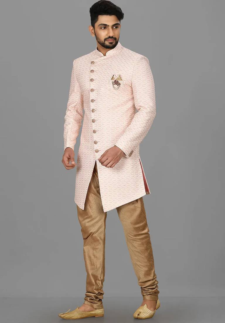 Light pink anghrakha pattern work indo western