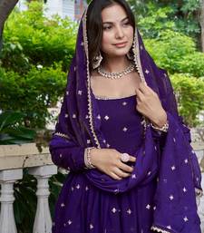 Purple Color Embroidery,Sequence And Thread Work Silk Top Bottom Set