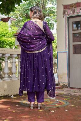 Purple Color Embroidery,Sequence And Thread Work Silk Top Bottom Set 5