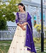 Purple Color Embroidery Sequence And Thred Work Tissue Silk Lahenga Choli Set
