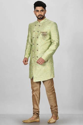 Gold green anghrakha pattern work indo western