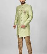 Gold green anghrakha pattern work indo western