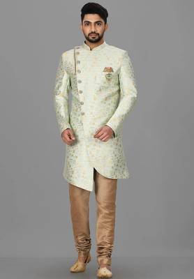 Mint green anghrakha pattern work indo western 1