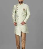 Mint green anghrakha pattern work indo western