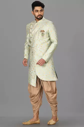 Mint green anghrakha pattern work indo western