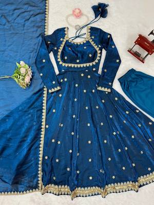 Teal Color Coding with Sequnce work Silk Top Bottom Dupatta Set 5