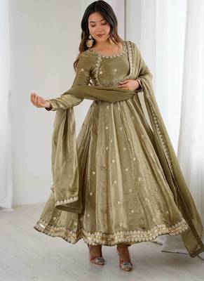 Olive Color Coding with Sequnce work Silk Top Bottom Dupatta Set 3