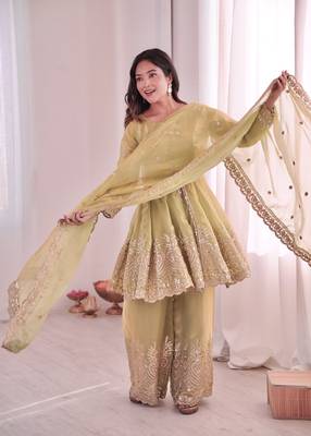 Pista color fendy satin silk embroidery work party wear salwar suit 2