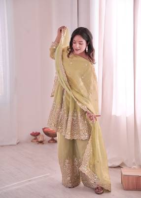 Pista color fendy satin silk embroidery work party wear salwar suit 3
