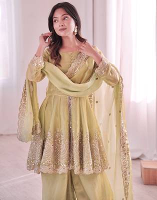 Pista color fendy satin silk embroidery work party wear salwar suit 4