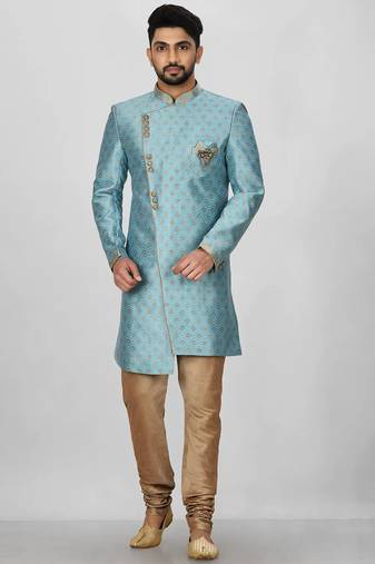 Sky blue anghrakha pattern work indo western