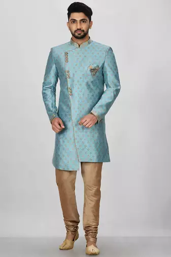 Sky blue anghrakha pattern work indo western