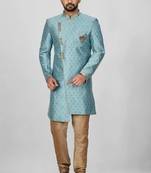 Sky blue anghrakha pattern work indo western