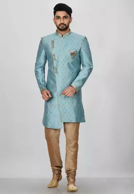 Sky blue anghrakha pattern work indo western 5