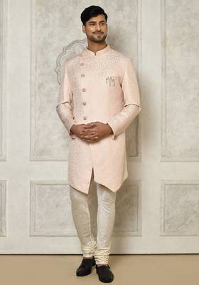 Rose gold anghrakha pattern work indo western 1