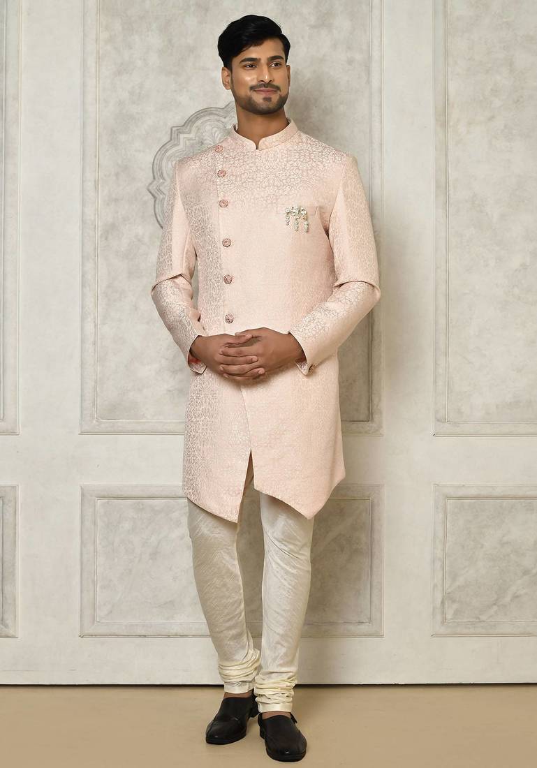 Rose gold anghrakha pattern work indo western