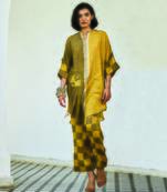 Mustard yellow printed linen kurta set