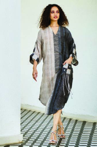 Charcoal printed linen dress