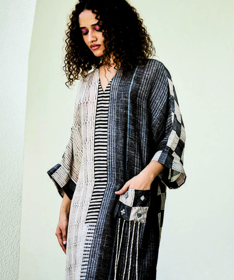 Charcoal printed linen dress