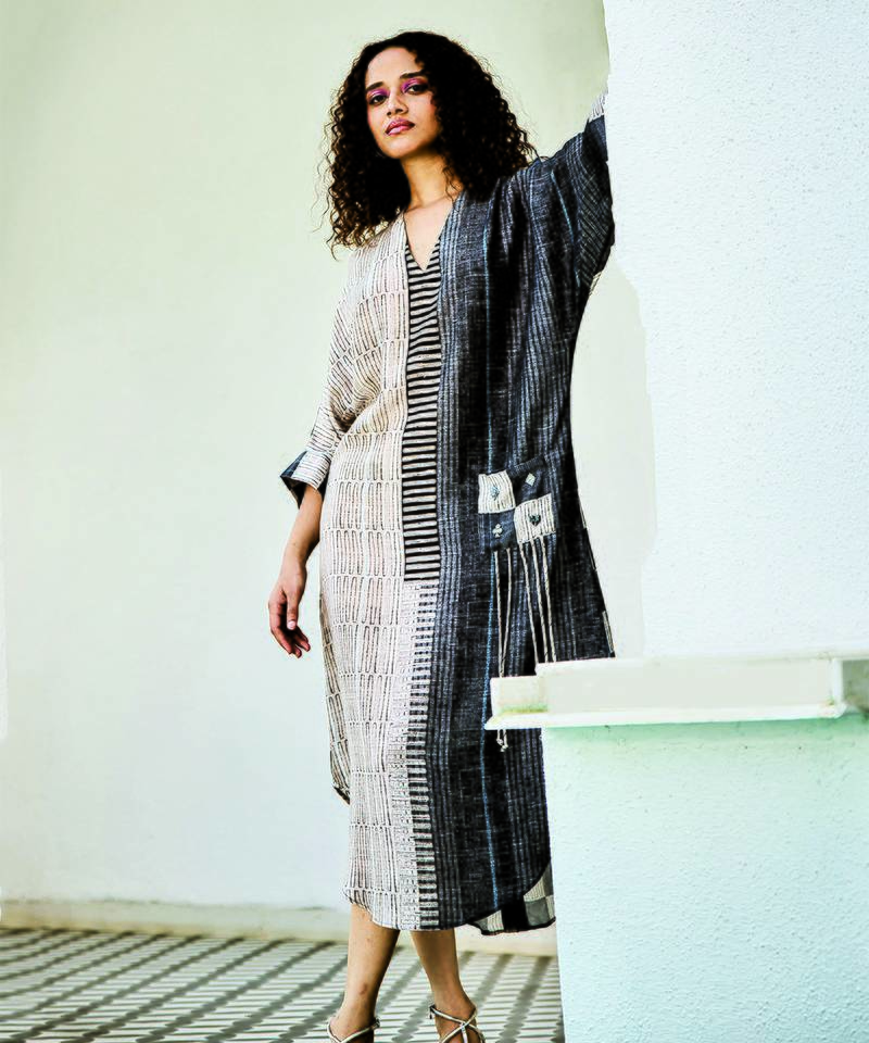 Charcoal printed linen dress