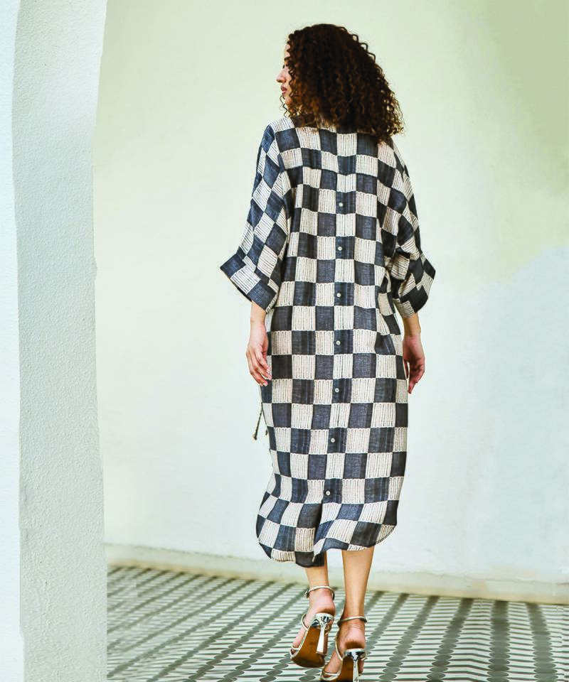 Charcoal printed linen dress