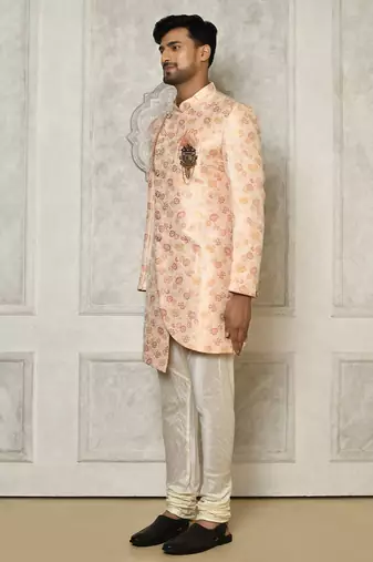 Baby pink anghrakha pattern work indo western
