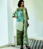 Grey blue printed linen kurta set