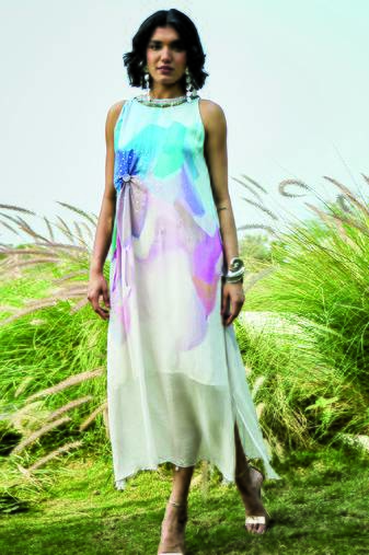 Multicolor printed chiffon dress