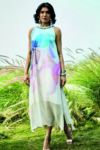 Multicolor printed chiffon dress