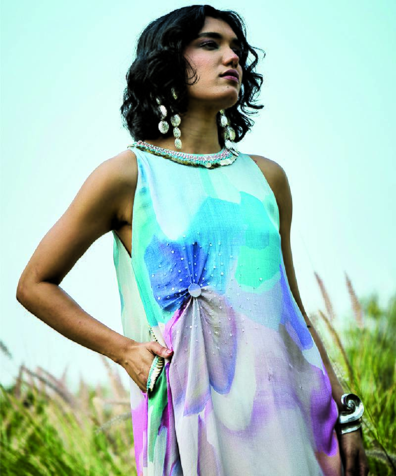 Multicolor printed chiffon dress